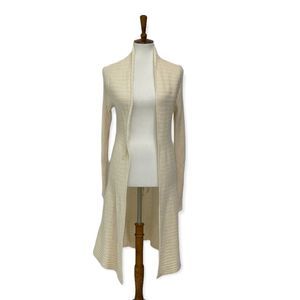 TAHARI beige cream 100% 2-ply cashmere long open front duster cardigan layer med